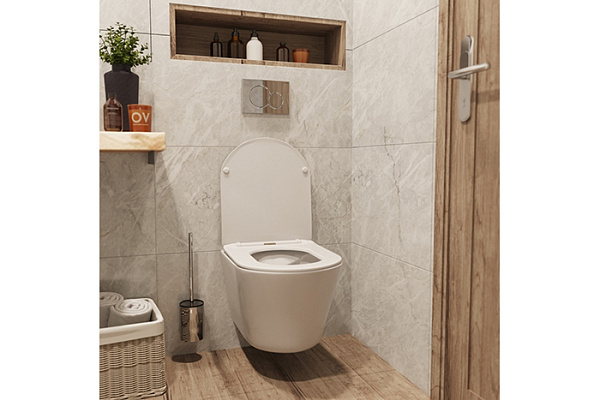 Унитаз подвесной безободковый WAVE TREND сиденье дюропласт, м/л, быстр, БЕЛЫЙ глянец (L)