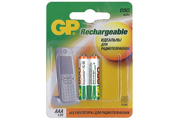 Аккумулятор бытовой GP HR03 AAA BL-2 NI-MH 650 mAh в пластиковой упаковке (2/20/200) (799)