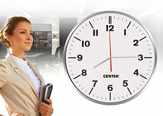 Часы настенные Centek СТ-7100 White (белый + хром) 30 см диам., круг, ПЛАВНЫЙ ХОД,кварцевый механизм