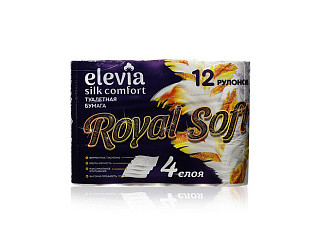 Туалетная бумага elevia Royal Soft Белая 4-х слойная 12 рулонов (104)