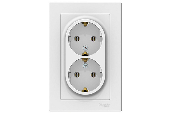 Розетка ATLASDESIGN двойная с/з 16А в сборе белый (ATN000124) (088)