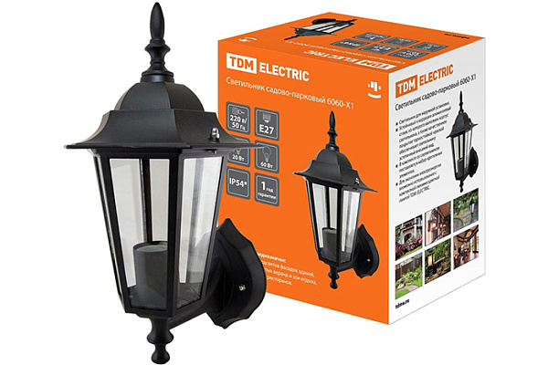 Светильник садово-парковый TDM 6060-01 шестигранник, 60Вт, вверх, черный (0330-0001)