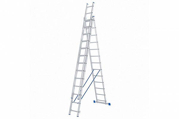Лестница алюминиевая 3х13 ступеней трехсекционная СИБРТЕХ h=3,68/8,70м, до 150кг (97823)