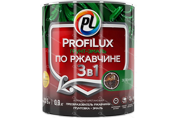 Грунт-эмаль по ржавчине 3 в 1 Profilux зеленая (0,9кг)