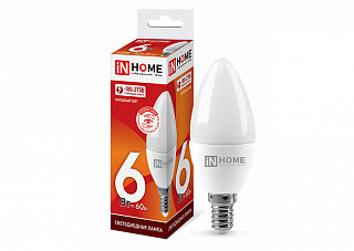 Лампа светодиодная IN HOME LED-СВЕЧА-VC 6Вт 230В Е14 6500К 540Лм (135)