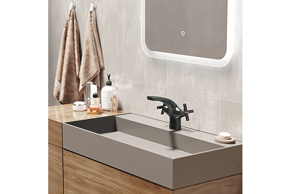 Смеситель для раковины MIXLINE ML38-04 Graphite (Латунь,Длина излива 18см,Кран-букса 1/2",ГРАФИТ)