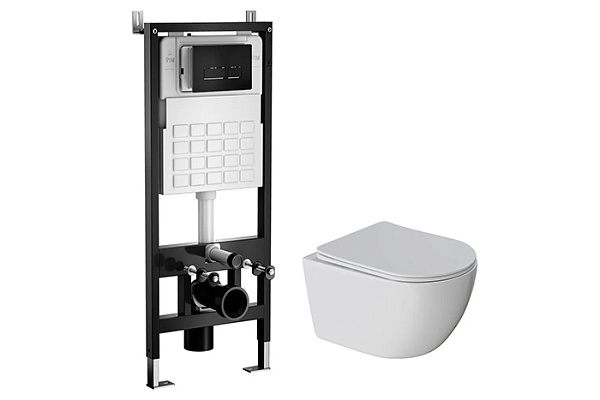 Комплект WAVE Система инсталляции МЕХАНИКА+унитаз ROUND" +прямоугольная кнопка V2 черная