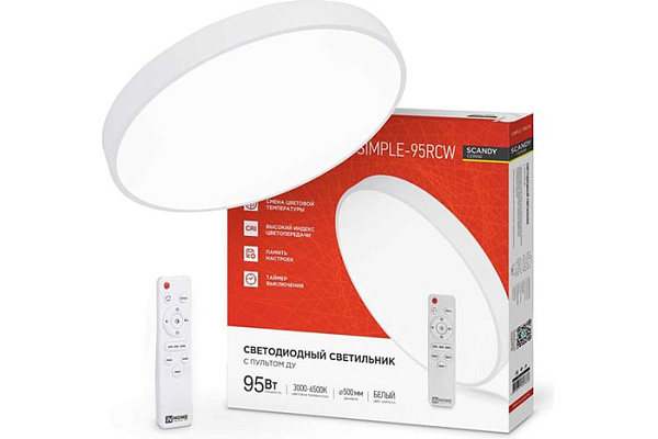 Светильник светодиодный IN HOME SCANDY SIMPLE-95RCW 95Вт 230В 3000-6500K 7600Лм с пультом,бел ДУ 330