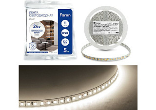 Лента светодиодная FERON 120SMD(2835)/м 11Вт/м 24V 5000х8х1.22мм 4000К, LS501 (172)