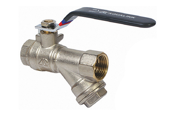 Кран шаровой с косым фильтром AQUALINK ДУ20 (3/4) Г/Г рычаг (01164) (50/5) 