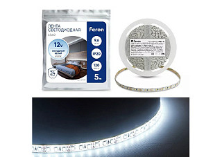 Лента светодиодная FERON 120SMD(2835)/м 9.6W/м 12V  6500К 5м/уп LS612  27729