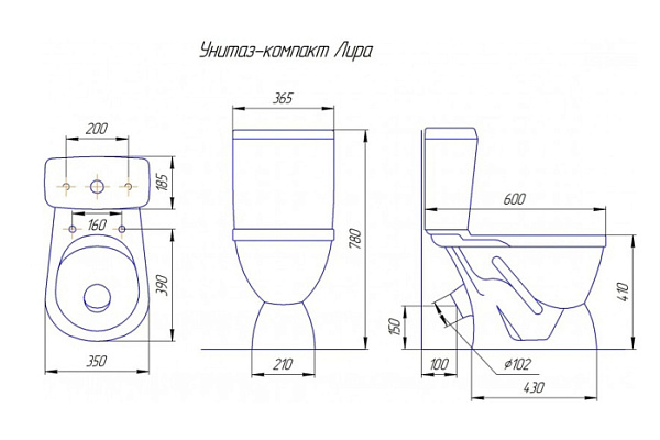 Унитаз-компакт Rosa Лира (белый, косой выпуск, нижняя подводка, 1 режим, 4620008191096) (12) 