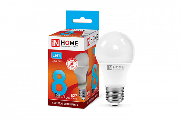 Лампа светодиодная IN HOME LED-ШАР-VC 8Вт 230В Е27 4000К 720Лм (570)