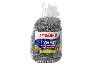 Губки (мочалки) для посуды металлические ЛАЙМА, комплект 6шт, сетчатые по 15г (603103)