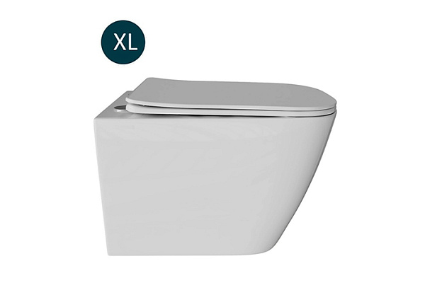 Унитаз подвесной безободковый WAVE QUADRO сид. дюропласт, м/л, быстр, БЕЛЫЙ глянец (XL)