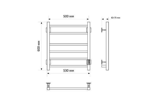 Полотенцесушитель электрический MIXLINE FORTUNE 60х50 (таймер, 323Вт, 6 перекладин) БЕЛЫЙ 556372