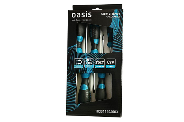 Набор отверток слесарных OASIS CR-МО (SL 3,5,6/PH 0,1,2) 6004