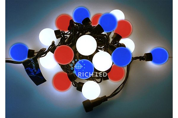 Гирлянда Шарики Rich LED 50 LED-шар.по23мм,7.5м,IP65,220В,черн.пр.RL-T7.5-50С-23В-B/RGB (312)