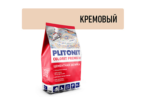 Затирка PLITONIT COLORIT PREMIUM шов 0,5-13 мм (пакет 2кг) кремовый Н006091 (1/8)