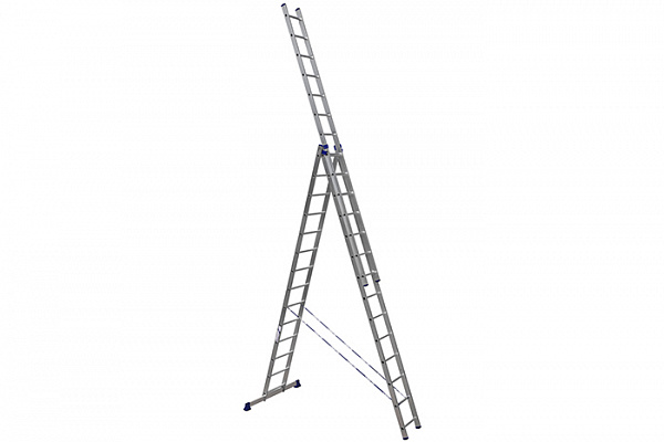Лестница алюминиевая 3х14 ступеней трехсекционная УФУК h=3,98/6,76/9,51м, до 150кг