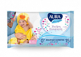 Влажные салфетки AURA Ultra Comfort Детские 15шт.***110 (280)