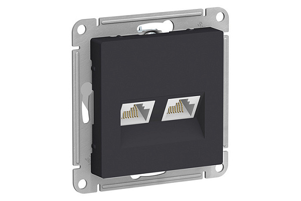 Розетка ATLASDESIGN двойная компьют. RJ45+RJ45 кат. 5E механизм карбон(ATN001085)(832)