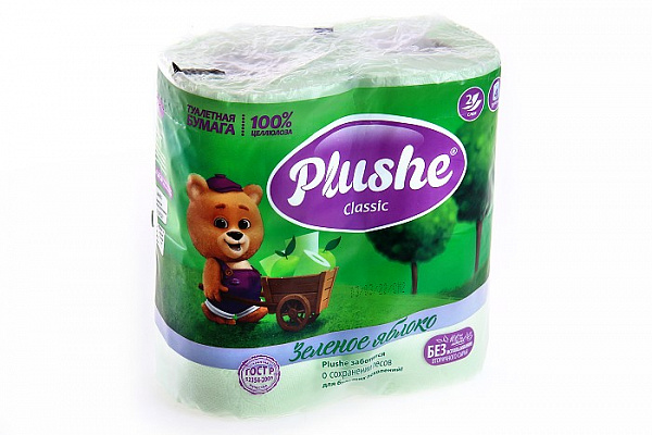 Туалетная бумага Plushe Classic Яблоко 2-х слойная 4 рулона (0171)