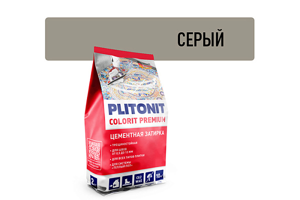Затирка PLITONIT COLORIT PREMIUM шов 0,5-13 мм (пакет 2кг) серый H011870 (1/8)