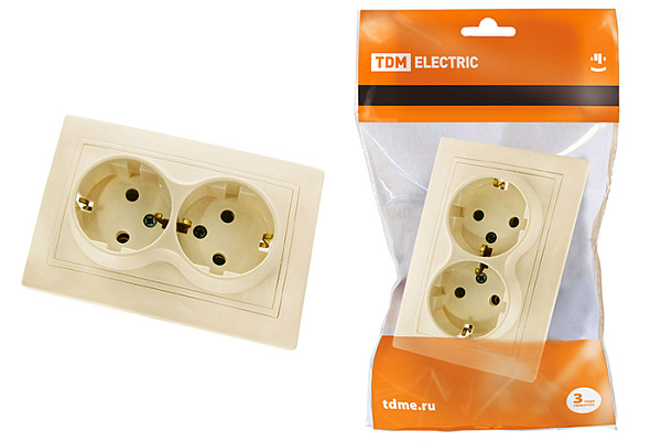 Розетка TDM "Таймыр" двойная 2П+З 16А 250В сл. кость (1814-0114)