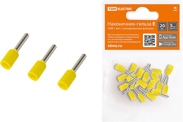 Наконечник-гильза TDM Е1008 1мм2 с изолированным фланцем (20шт) (0568-0038)