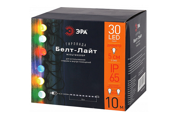 Гирлянда ERA Нить Белт Лайт уличная IP65 набор 10 м, 30 LED ламп (шаг 30 см) мультиколор (623/616)