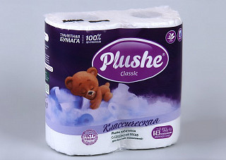 Туалетная бумага Plushe Classic Белая 2-х слойная 4 рулона (0249)