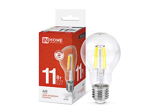 Лампа светодиодная IN HOME LED-A60-deco 11Вт 230В Е27 4000К 1160Лм прозрачная (145)