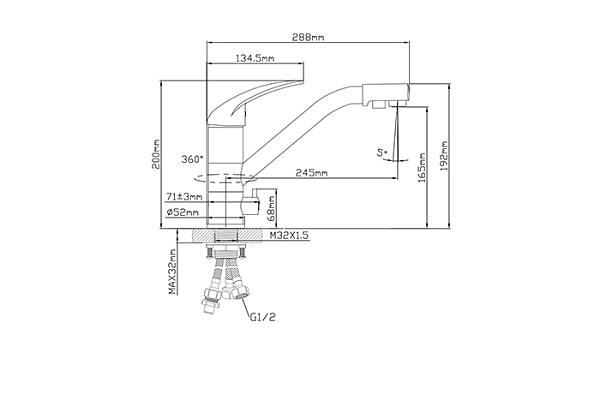 Смеситель для кухни Oasis L1008GF (Латунь, Гайка, Высота излива-25см) 