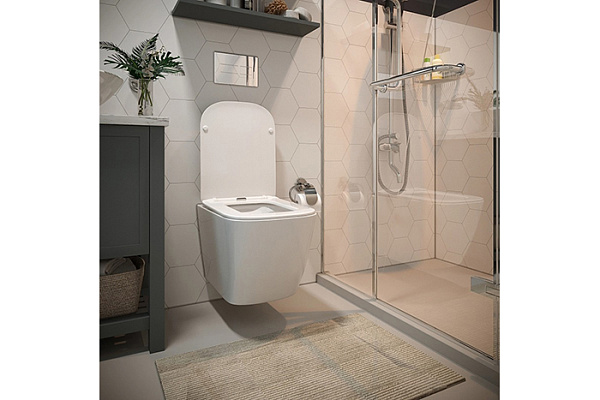 Унитаз подвесной безободковый WAVE QUADRO сид. дюропласт, м/л, быстр, БЕЛЫЙ глянец (XL)