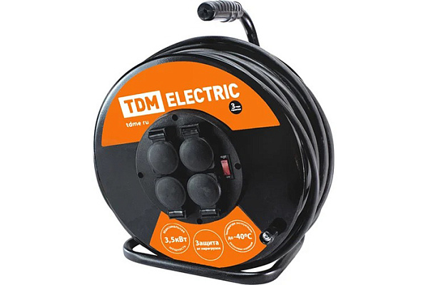 Удлинитель силовой TDM УКз16-004 (IP44 4 места/40м ПВС 3х1,5) УС1-43127 (1301-0542)