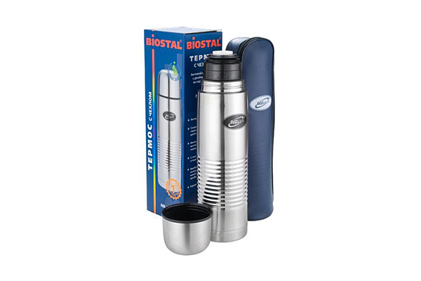 Термос нержавеющая сталь БИОСТАЛЬ узкое горло, с кнопкой чехол (NB-750B)  