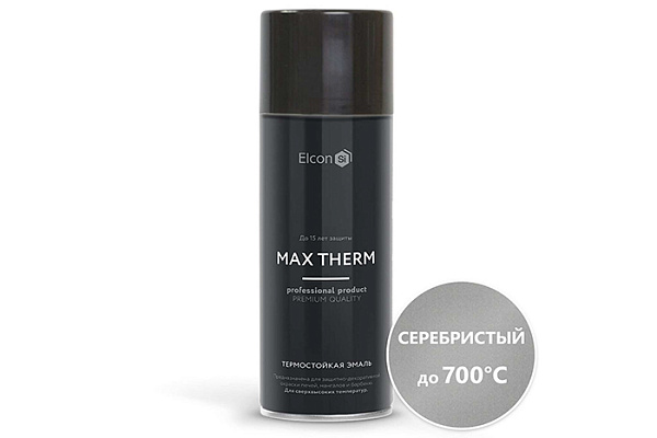 Эмаль термостойкая Elcon серебристая, 700 градусов, аэрозольная (520мл)