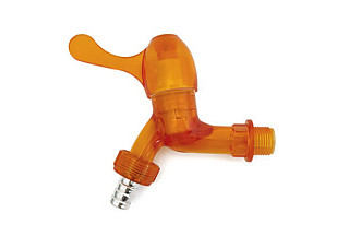 Кран шаровой водоразборный ДУ15 (1/2) пластиковый со штуцером, прозрачный, оранжевый
