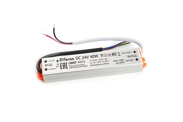Трансформатор электронный FERON LB007 для светодиодной ленты 40W 24V IP67 48055