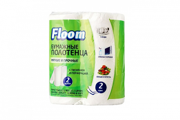 Полотенца бумажные Floom 2-х слойные 2 рулона (966)
