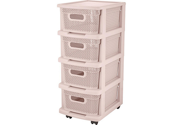 Комод 4-х секционный KEEPLEX Ajur с ящиками на колесиках бежевый топаз 37х30х73см KL379422005