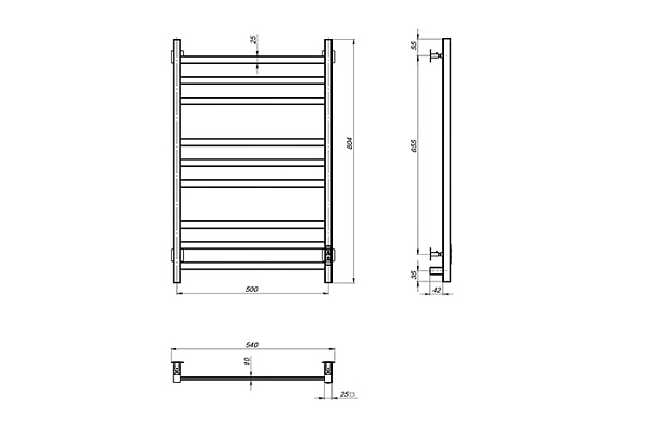Полотенцесушитель электрический MIXLINE FAVORITE 80х50 г2 (таймер,499Вт,9перекл.)МАТОВЫЙ ХРОМ 557211