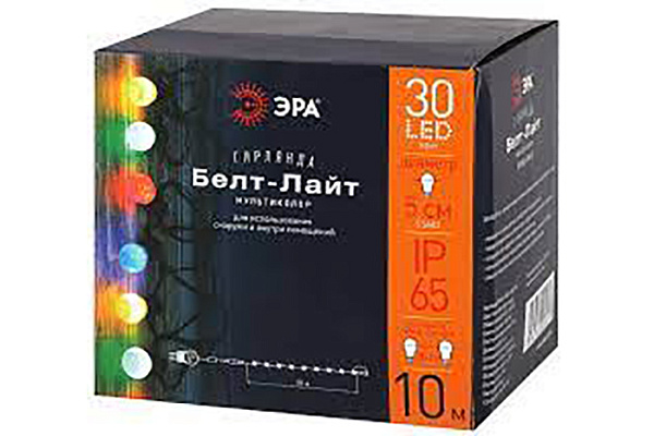 Гирлянда ERA Нить Белт Лайт уличная IP65 3м,10 RGB LED шаг 30см динамический режим мультиколор (654)