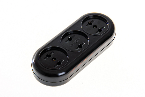 Колодка розеточная TDM 3 гнезда 2П 16А макс. 250B "Ретро" (карболит) (1806-0104)