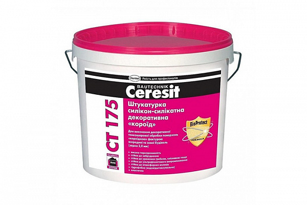 Штукатурка CERESIT CТ175 декоративная силикатно-силиконовая, короед 2,0мм 25,0кг (1318441)