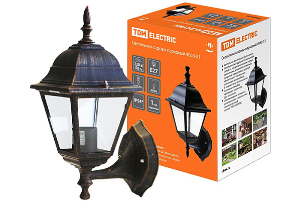 Светильник садово-парковый TDM 4060-11 четырехгранник, 60Вт, вверх, бронза (0330-0031)