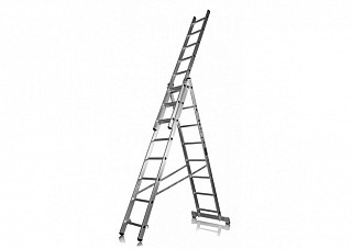 Лестница алюминиевая 3х8 ступеней трехсекционная УФУК h=2,33/3,74/5,11м, 150кг