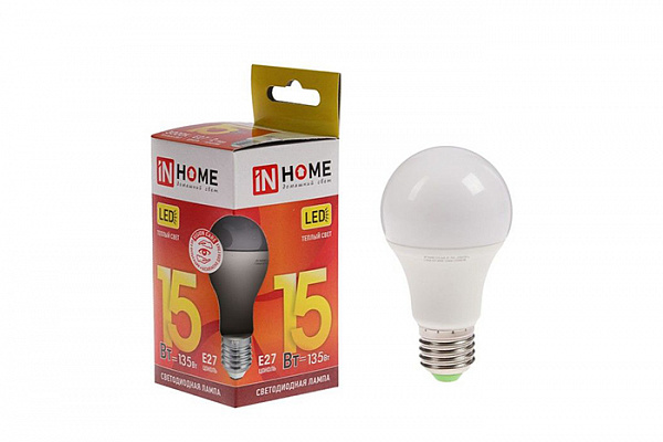 Лампа светодиодная IN HOME LED-A60-VC 15Вт 230В Е27 3000К 1430Лм (266)