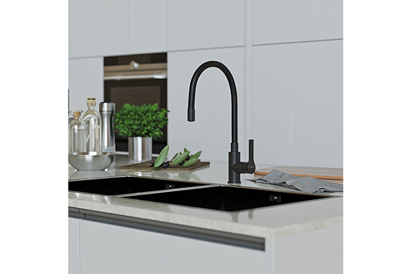 Смеситель для кухни 35k MIXLINE ML23-097 Round Black (Латунь,Картридж 35мм,Высота излива 27см,бок.р)